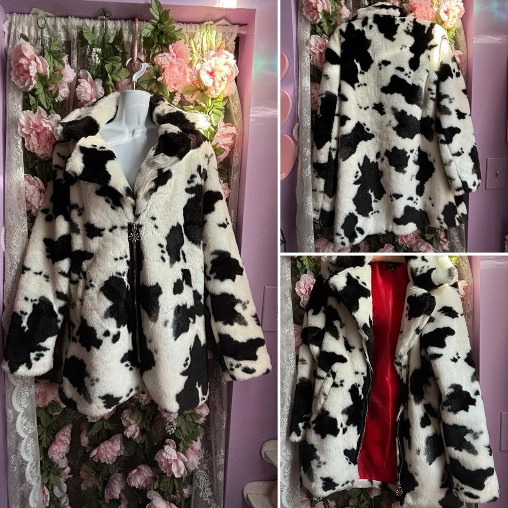 dELiA*s Black & White Faux Fur Cow-Print Teddy Jacket